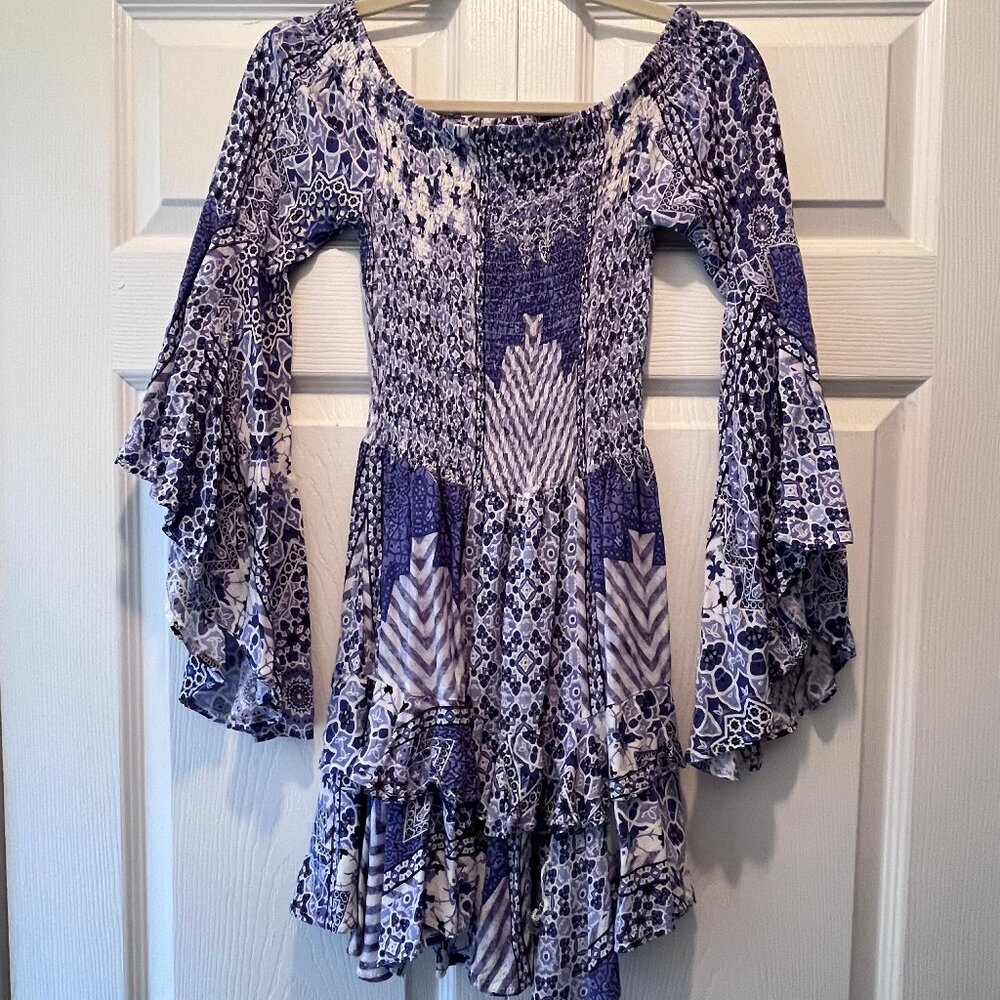 JAASE Primrose Boho Dress MOSAIC SKY, Angel Sleeve, Size M, Sold-out, Australia